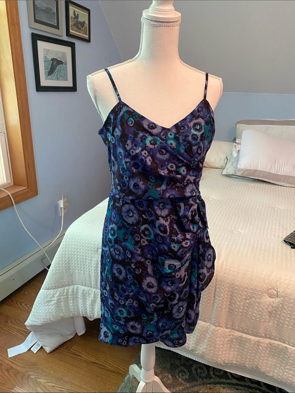 LC Lauren Conrad Blue and Purple Floral Wrap Mini Dress